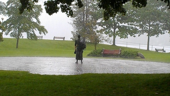 walker in the rain